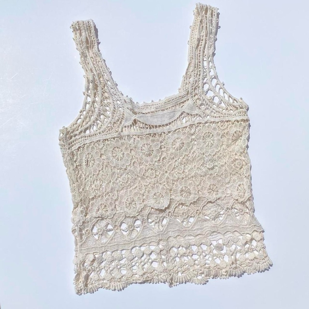 Bohemian Summer Beach crochet floral tank top Women's size Medium